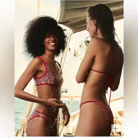 J Crew 90s no tie string bikini bottom Strawberry Stripe reversible print S NWT - Picture 3 of 7